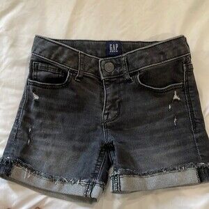 Gap Girls distressed black denim shorts SZ 6 EUC